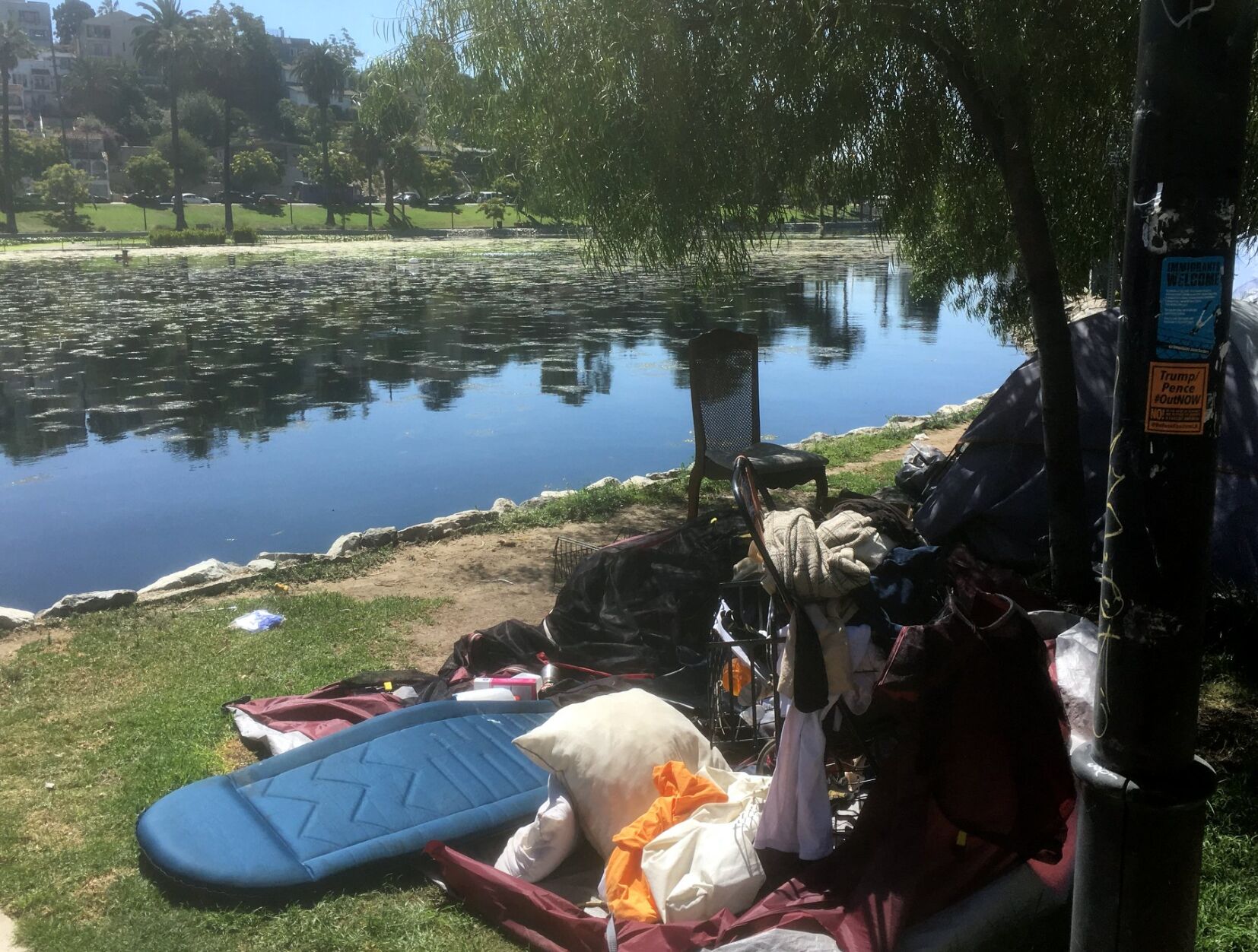 Tent and belongings at Echo Park Lake